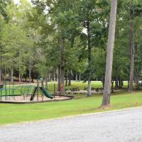 Playground area with picnic tables