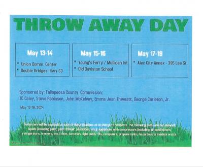 throw away days - tallapoosa county may 2024